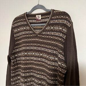 Vintage old navy mens sweater brown wool & angora blend size L v neck